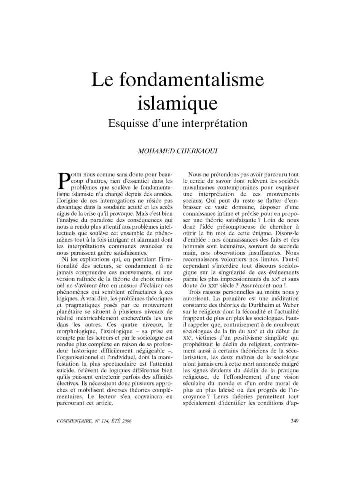 Le fondamentalisme islamique. Esquisse d’une interprétation
 – page 1