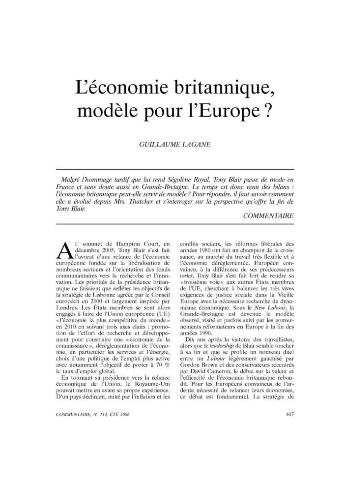 L’économie britannique, modèle pour l’Europe ?
 – page 1