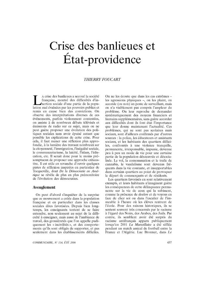Crise des banlieues et État-providence
 – page 1