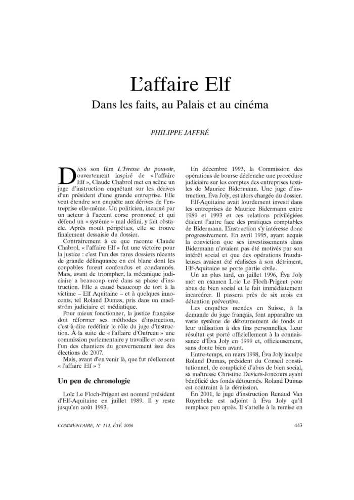 L’affaire Elf. Dans les faits, au Palais et au cinéma
 – page 1