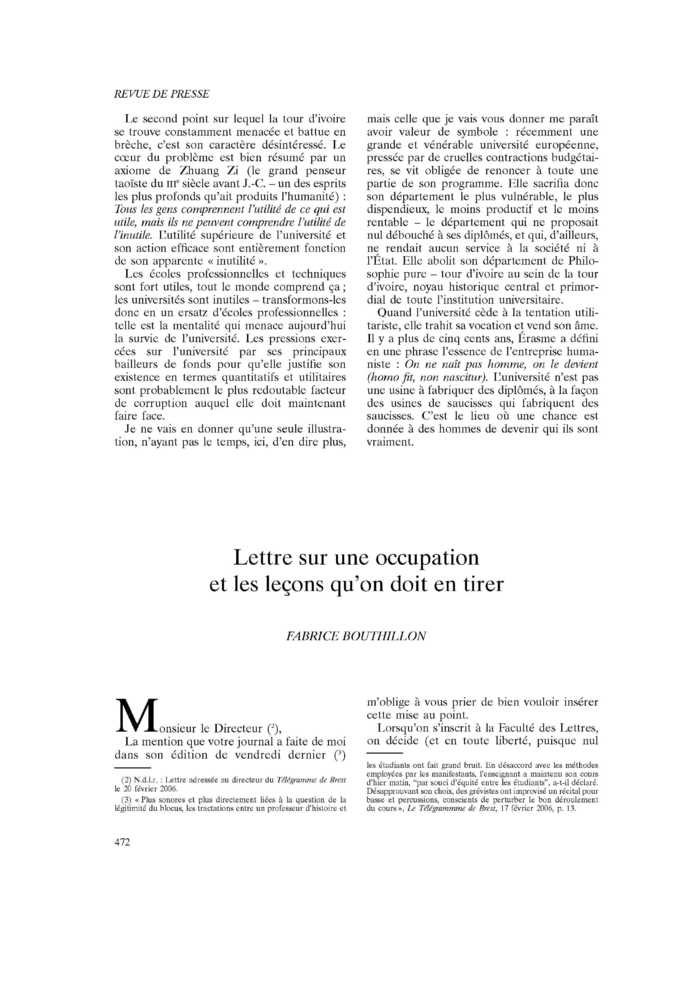 Lettre sur une occupation et les leçons qu’on doit en tirer
 – page 1