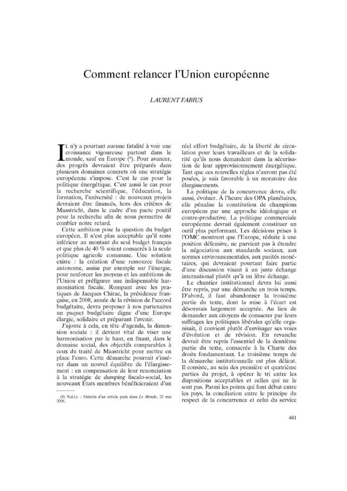 Comment relancer l’Union européenne
 – page 1