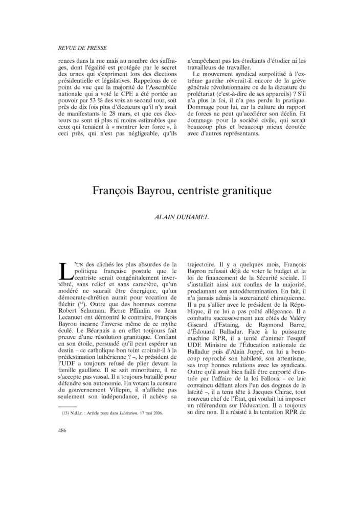 François Bayrou, centriste granitique
 – page 1