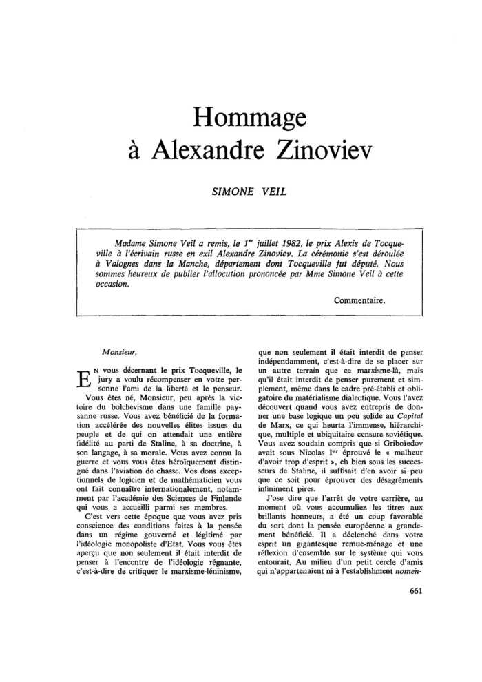 Hommage à Alexandre Zinoviev
 – page 1