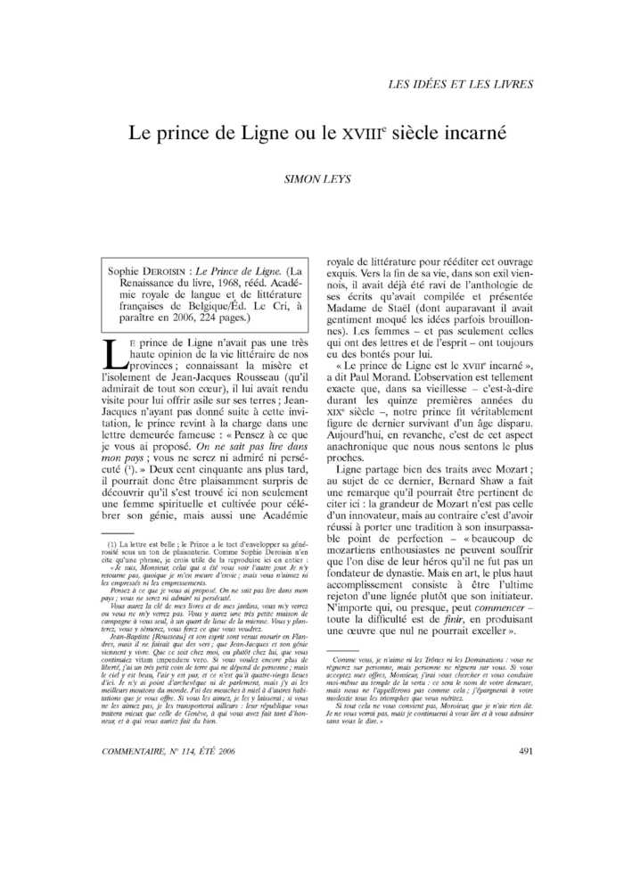 Le prince de Ligne ou le <span style="font-variant: small-caps;">xviii</span><SUP>e</SUP> siècle incarné
 – page 1