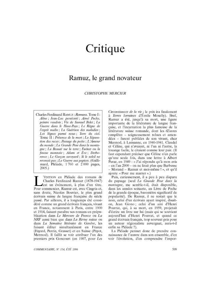 Ramuz, le grand novateur
 – page 1