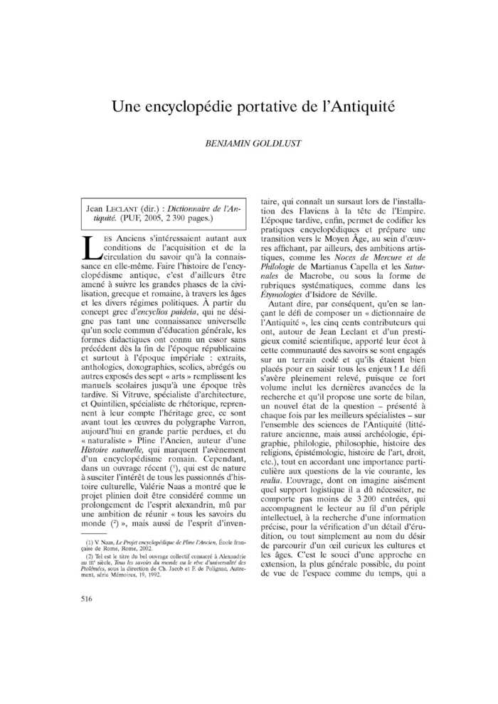 Une encyclopédie portative de l’Antiquité
 – page 1