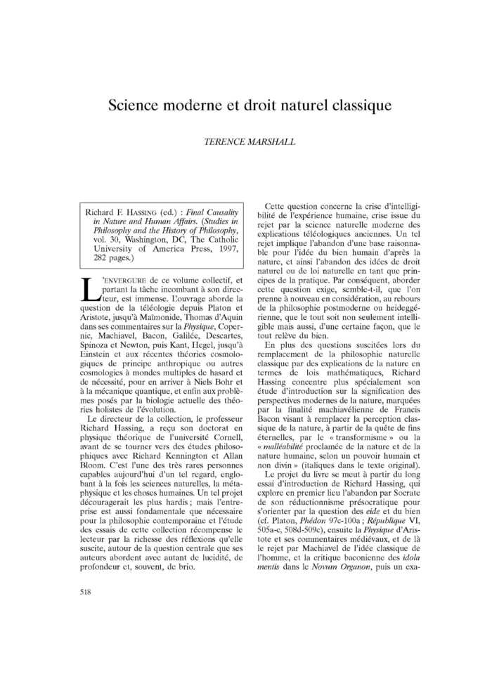 Science moderne et droit naturel classique
 – page 1
