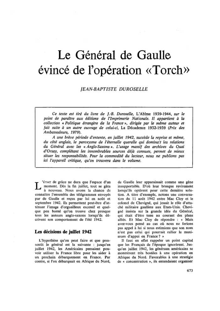 Le Général de Gaulle évincé de l’opération « Torch »
 – page 1