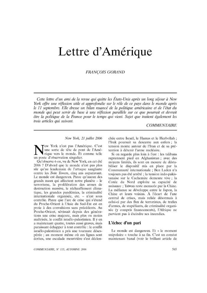 Lettre d’Amérique
 – page 1