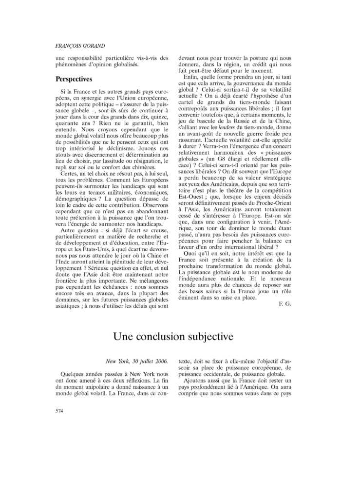 Une conclusion subjective
 – page 1