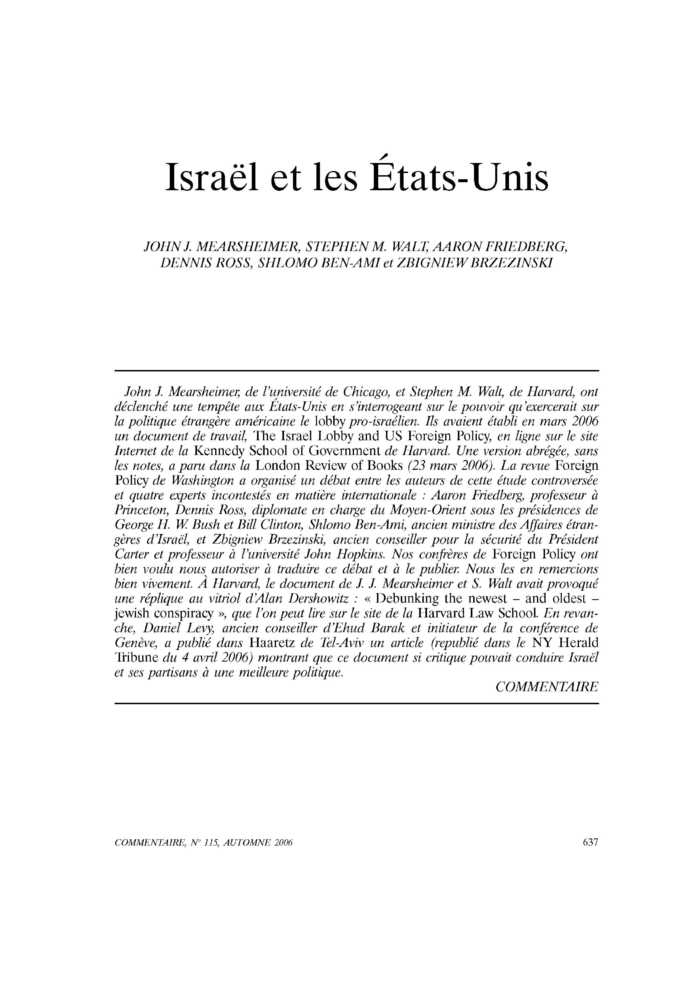 Israël et les États-Unis
 – page 1