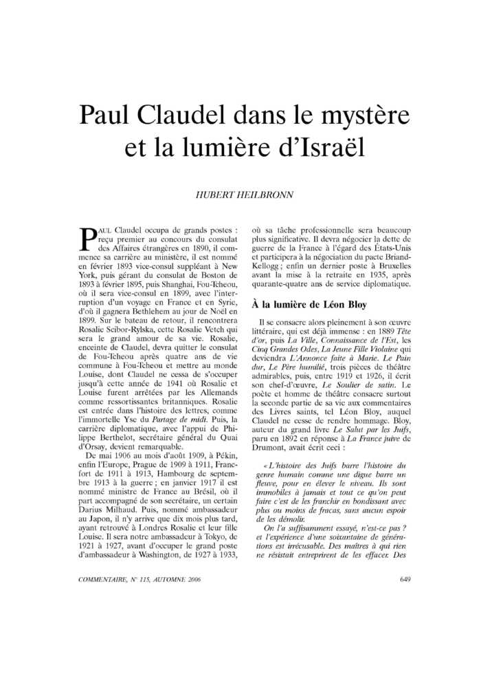 Paul Claudel dans le mystère et la lumière d’Israël
 – page 1