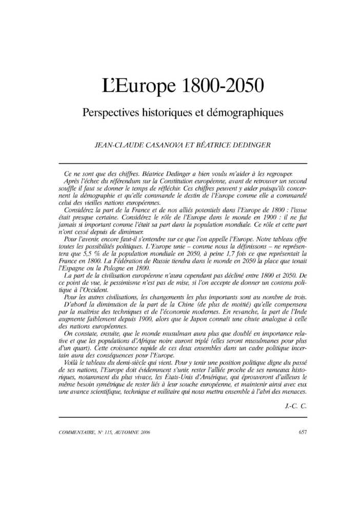 L’Europe 1800-2050. Perspectives historiques et démographiques
 – page 1