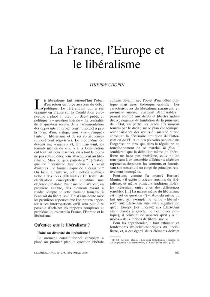 La France, l’Europe et le libéralisme
 – page 1