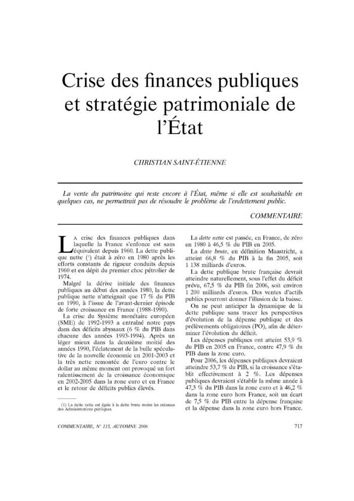 Crise des finances publiques et stratégie patrimoniale de l’État
 – page 1