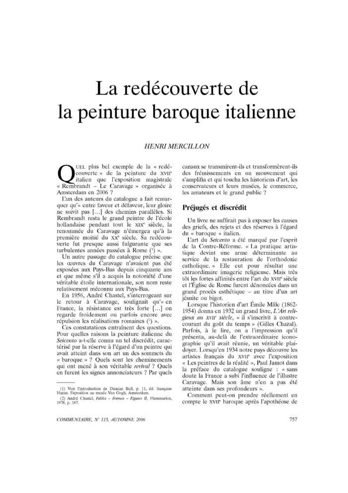 La redécouverte de la peinture baroque italienne
 – page 1