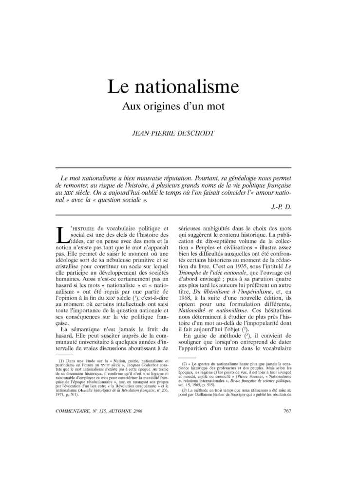 Le nationalisme. Aux origines d’un mot
 – page 1