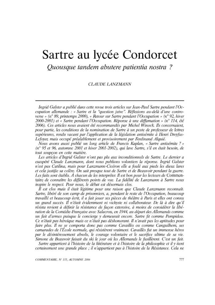 Sartre au lycée Condorcet. Quousque tandem abutere patientia nostra ?
 – page 1