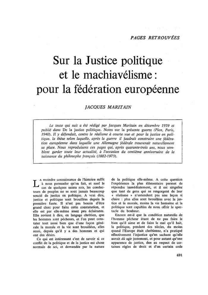 Sur la justice politique et le machiavélisme : pour la fédération européenne
 – page 1