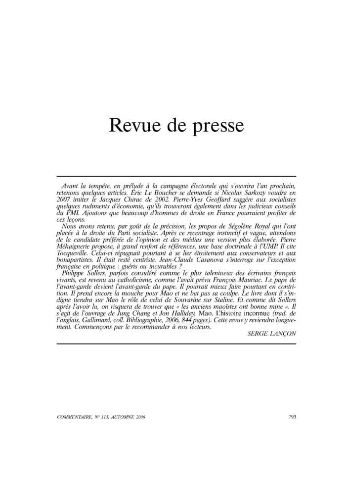Revue de presse
 – page 1