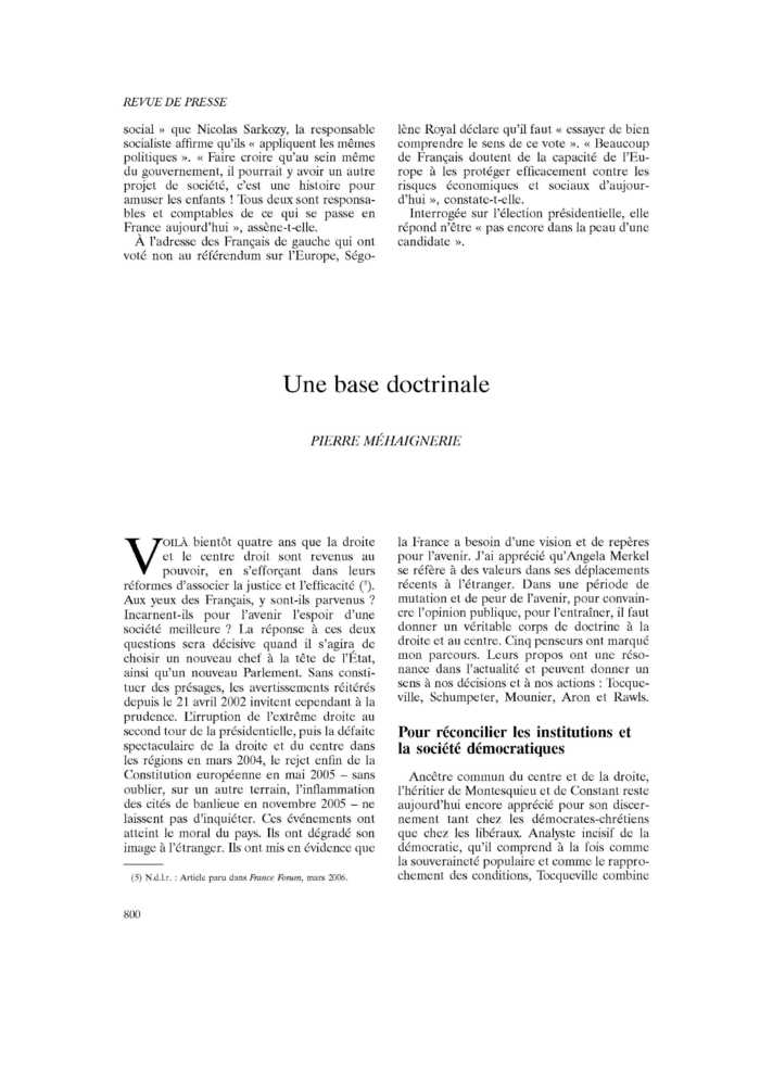 Une base doctrinale
 – page 1