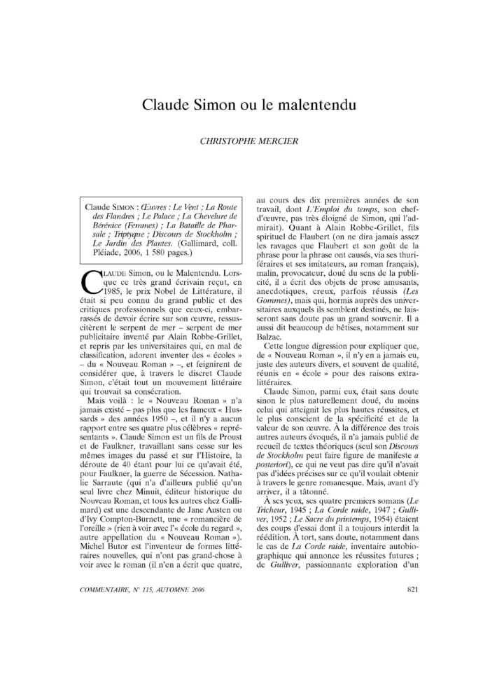 Claude Simon ou le malentendu
 – page 1