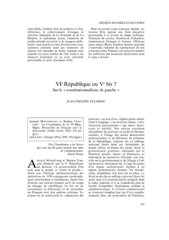 VIe République ou Ve bis ? Sur le « constitutionnalisme de gauche »
 – page 1