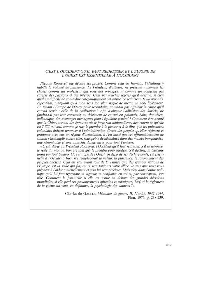 C’EST L’OCCIDENT QU’IL FAUT REDRESSER ET L’EUROPE DE L’OUEST EST ESSENTIELLE À L’OCCIDENT
 – page 1