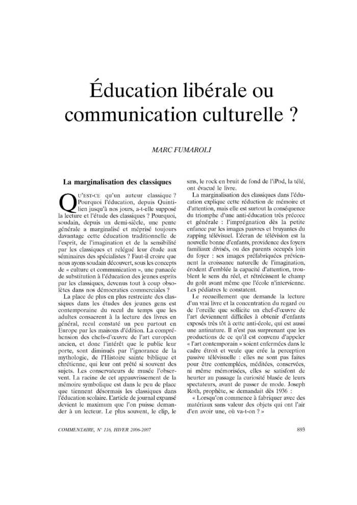 Éducation libérale ou communication culturelle ?
 – page 1