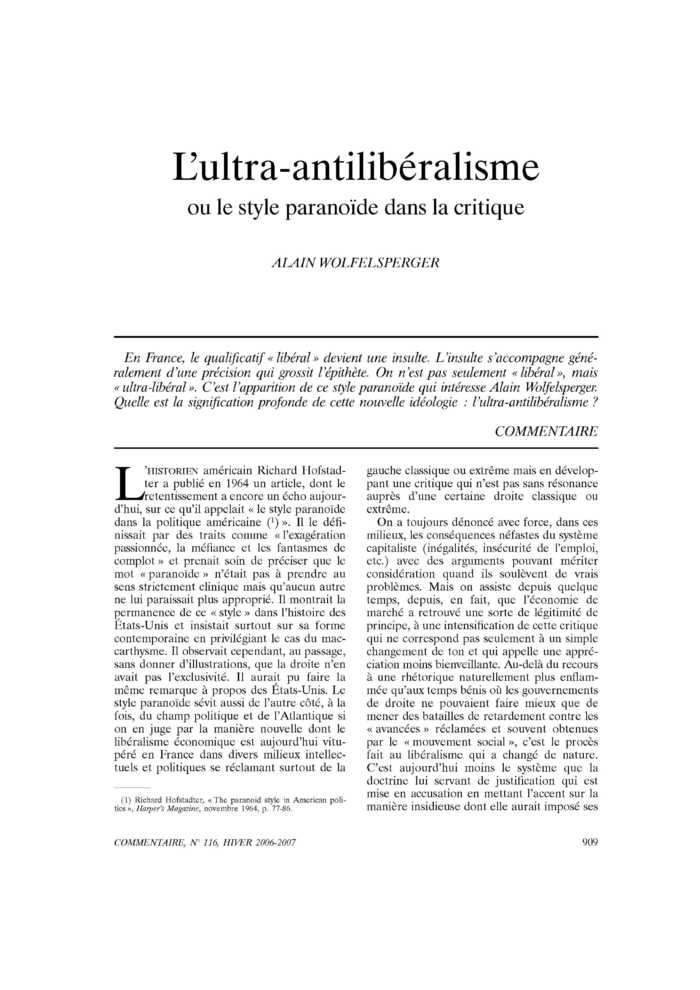 L’ultra-antilibéralisme ou le style paranoïde dans la critique
 – page 1