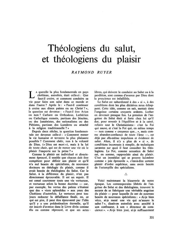 Théologiens du salut, et théologiens du plaisir
 – page 1