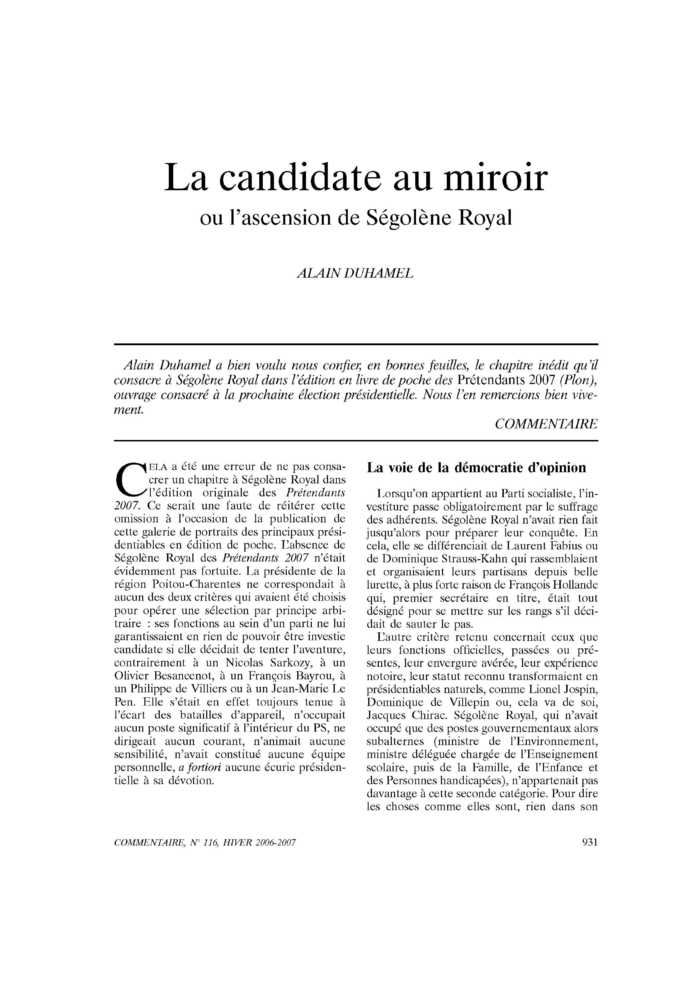 La candidate au miroir ou l’ascension de Ségolène Royal
 – page 1