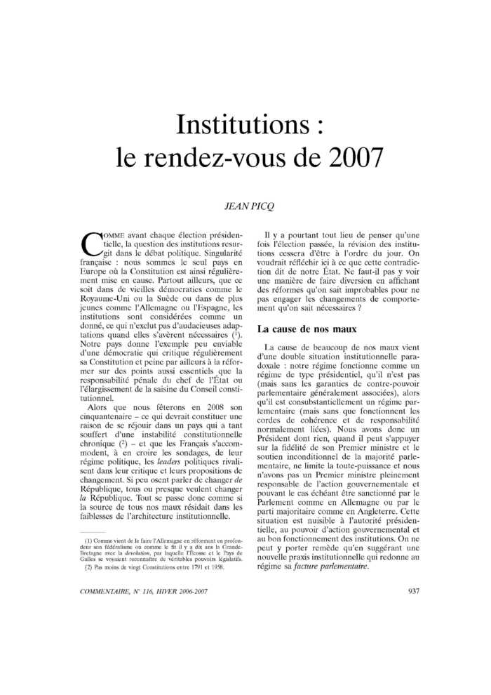 Institutions : le rendez-vous de 2007
 – page 1