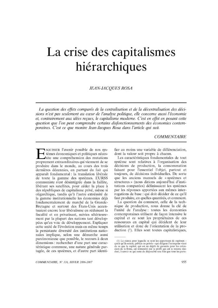 La crise des capitalismes hiérarchiques
 – page 1