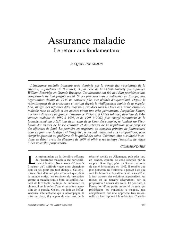 Assurance maladie. Le retour aux fondamentaux
 – page 1