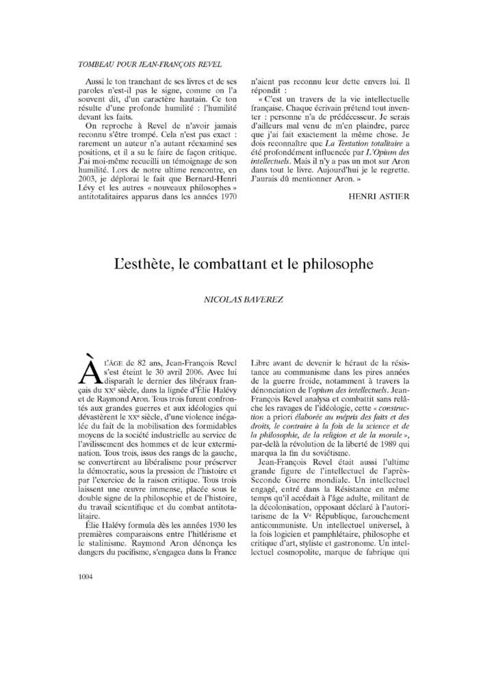 L’esthète, le combattant et le philosophe
 – page 1