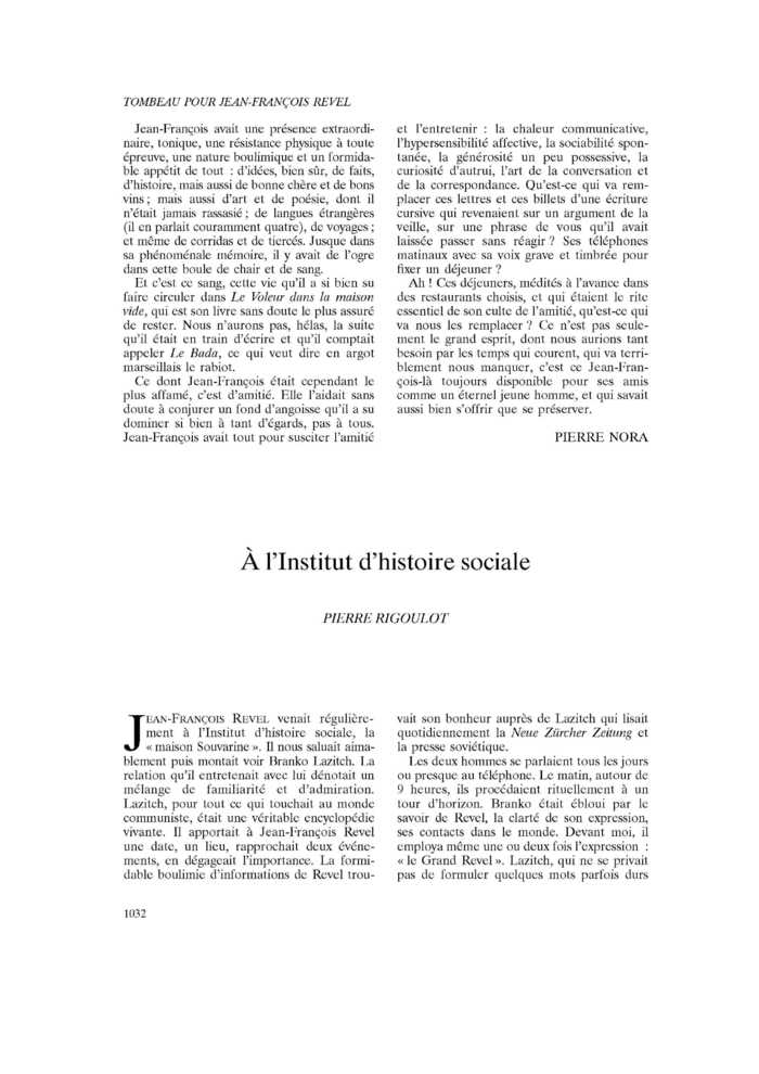 À l’Institut d’histoire sociale
 – page 1