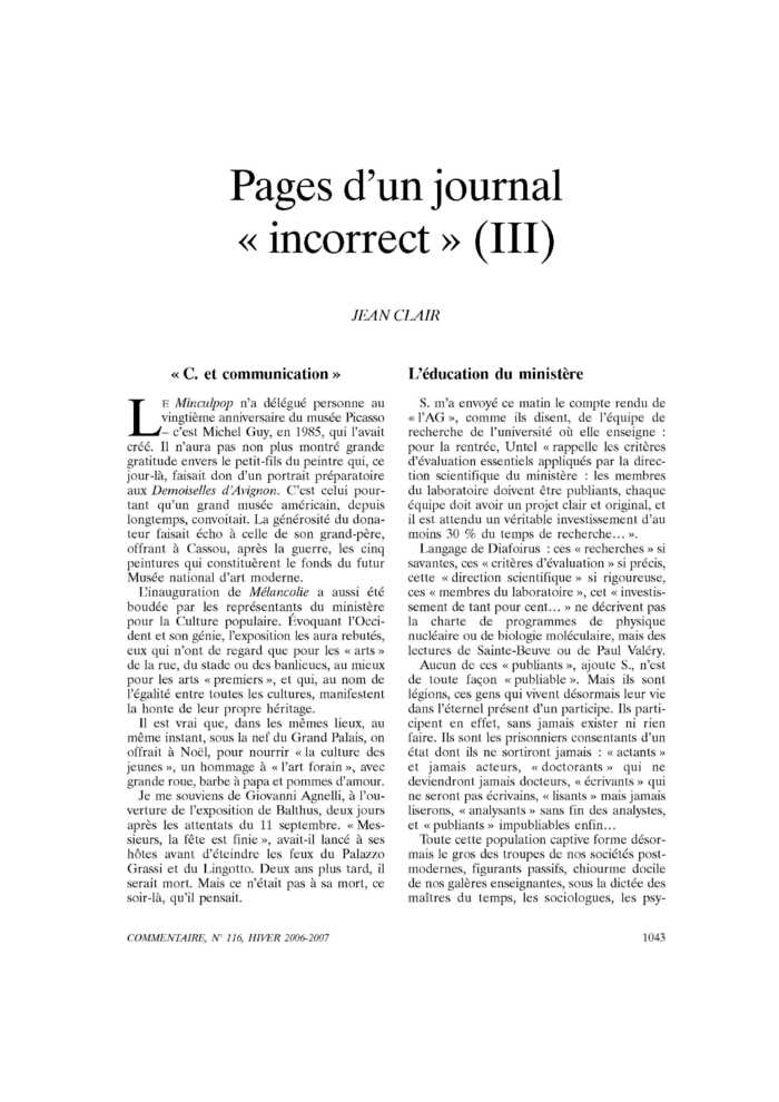 Pages d’un journal « incorrect » (III)
 – page 1