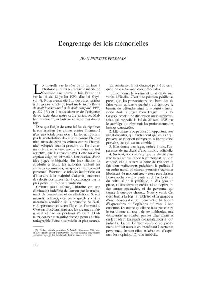 L’engrenage des lois mémorielles
 – page 1