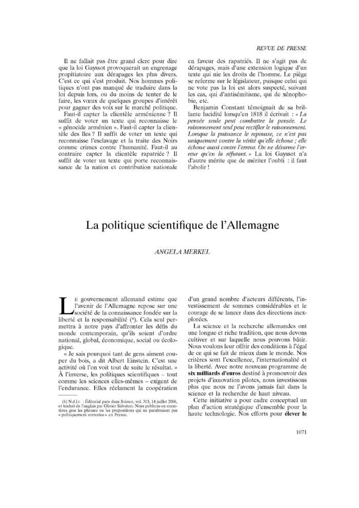 La politique scientifique de l’Allemagne
 – page 1