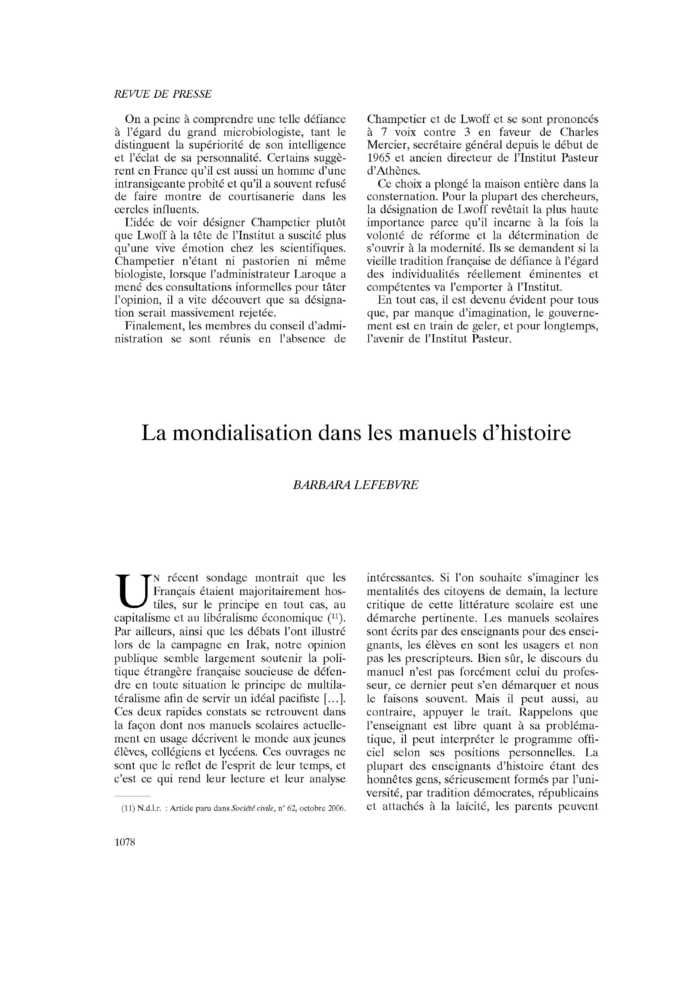 La mondialisation dans les manuels d’histoire
 – page 1