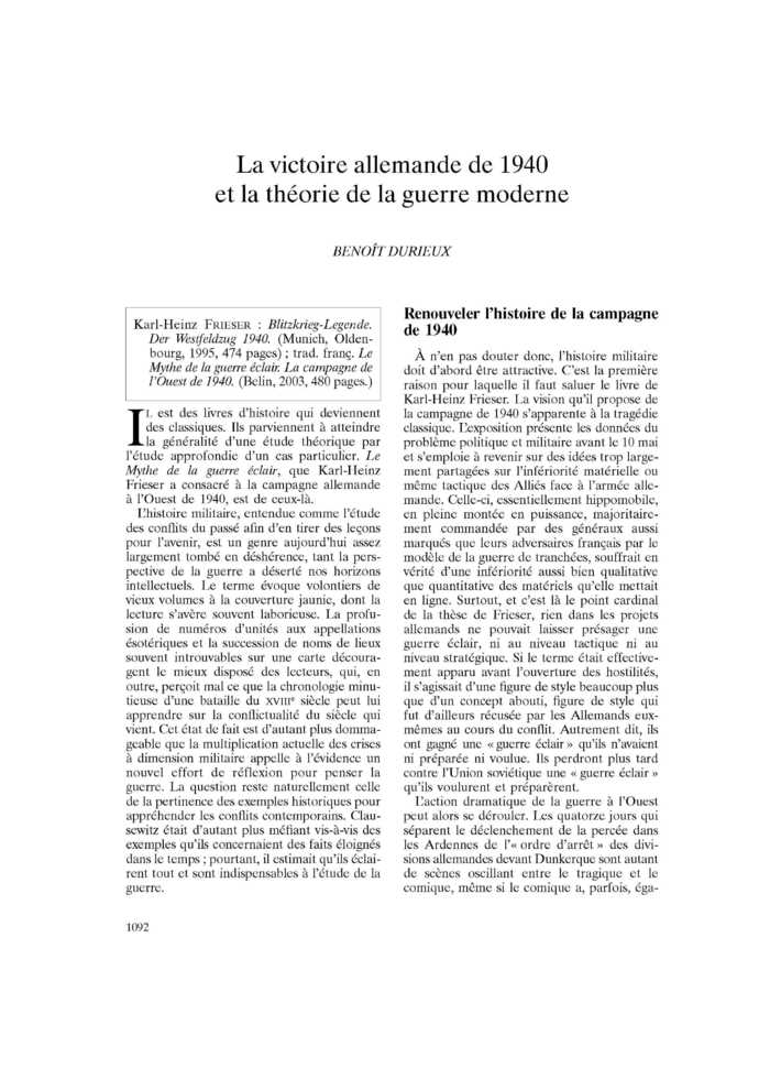La victoire allemande de 1940 et la théorie de la guerre moderne
 – page 1
