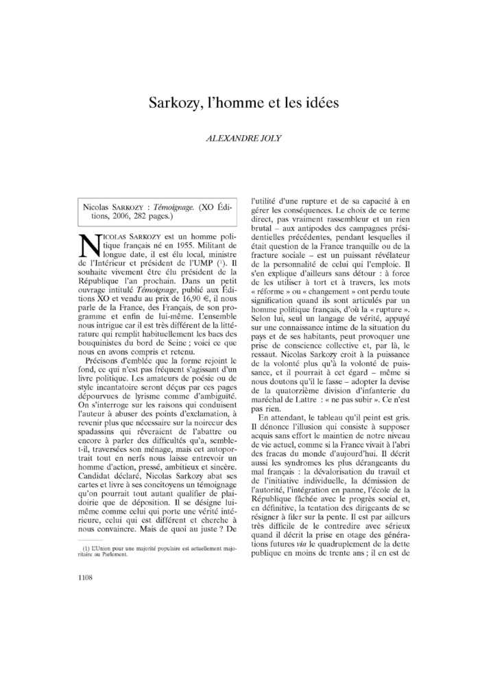 Sarkozy, l’homme et les idées
 – page 1