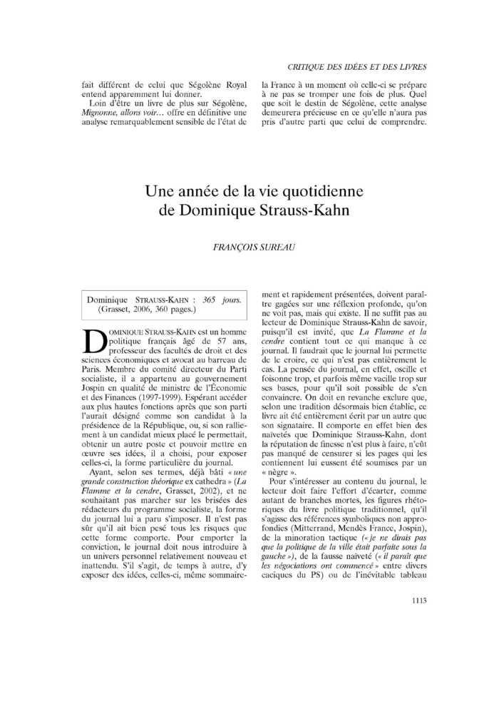 Une année de la vie quotidienne de Dominique Strauss-Kahn
 – page 1