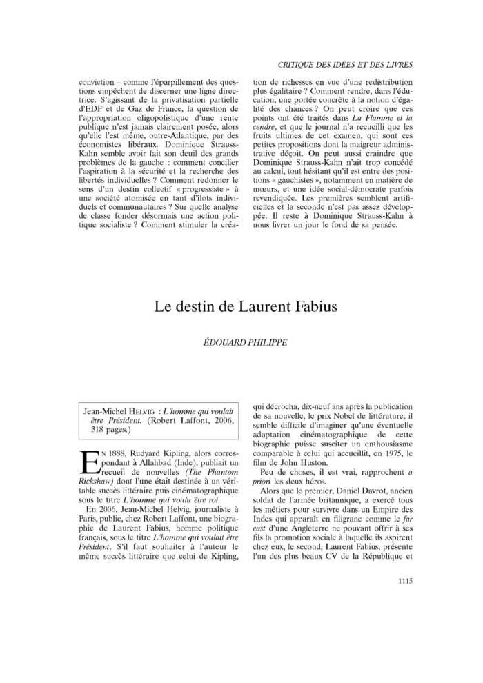 Le destin de Laurent Fabius
 – page 1