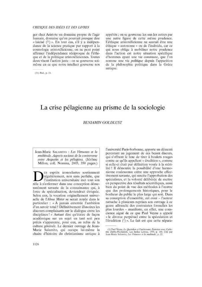 La crise pélagienne au prisme de la sociologie
 – page 1