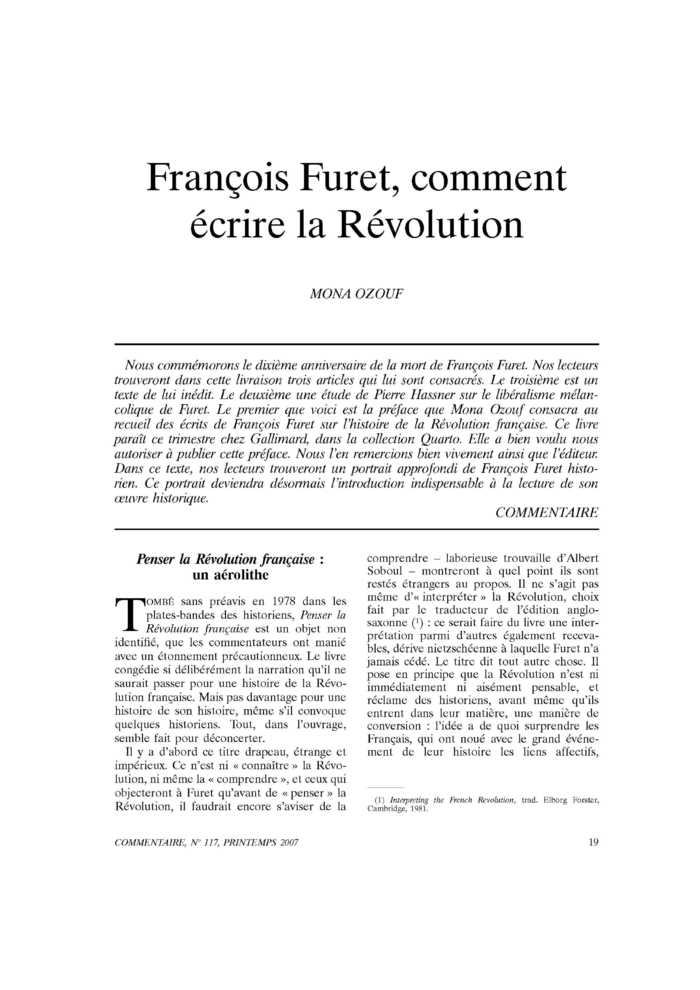 François Furet, comment écrire la Révolution
 – page 1