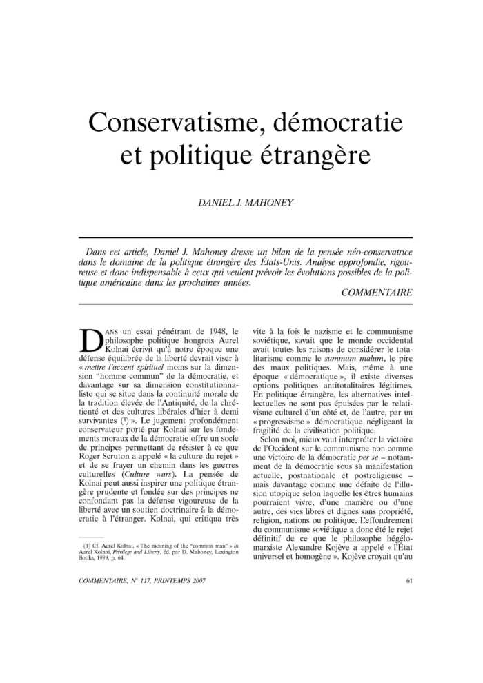 Conservatisme, démocratie et politique étrangère
 – page 1