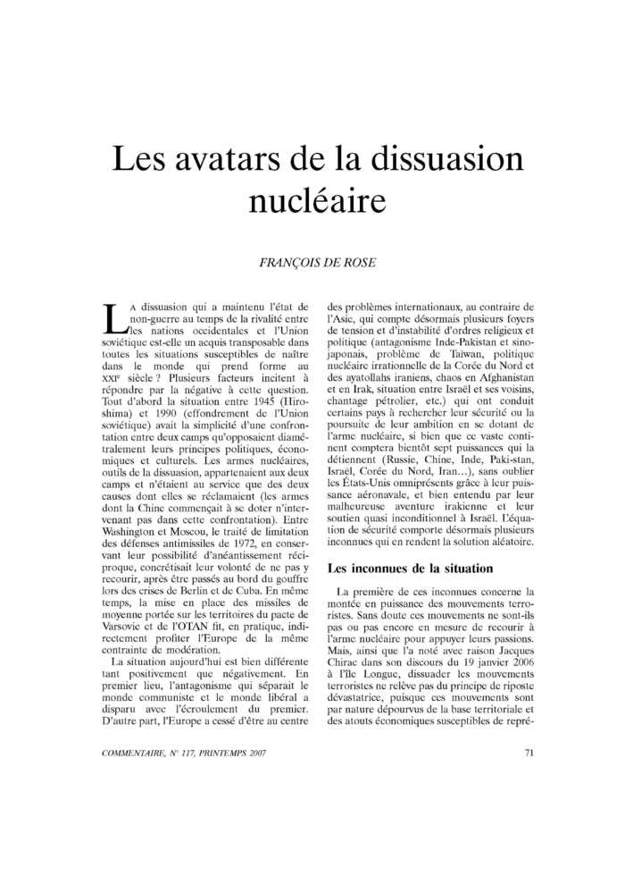 Les avatars de la dissuasion nucléaire
 – page 1